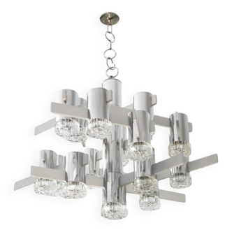 Chrome-plated Steel Ceiling Lamp by Gaetano Sciolari