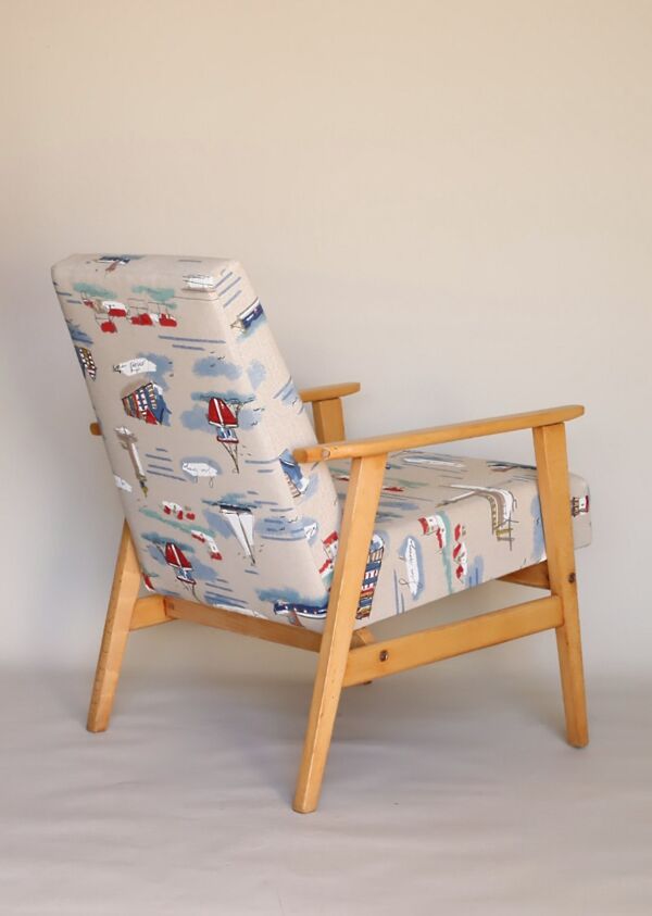 Fauteuil en bois chaise longue fauteuil de salon design vintage 1970 chaise en bois originale rénovée pour salon patio Marin motion