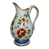 old hand-decorated pitcher in Clamecy porcelain, signed and numbered