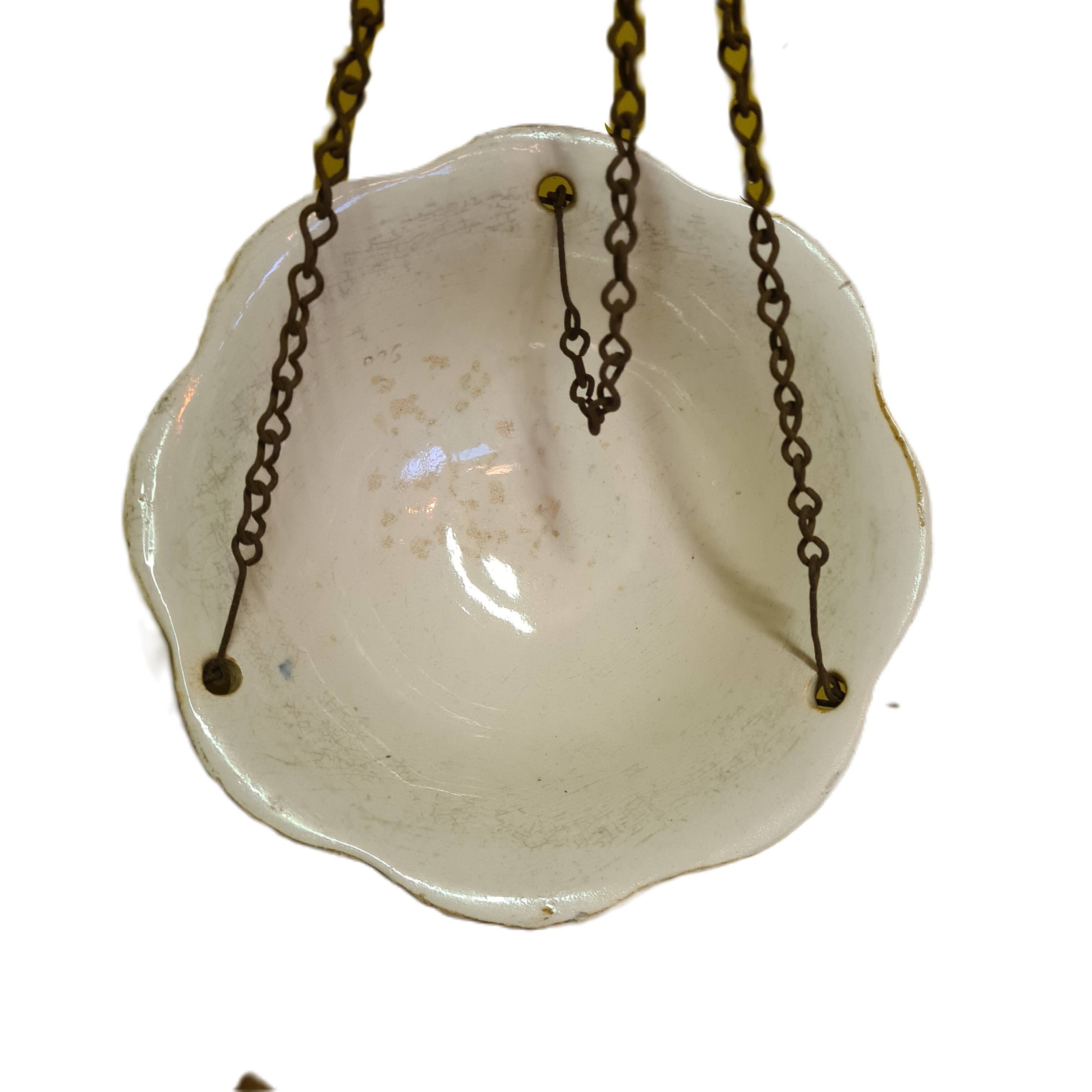 French art nouveau majolica hanging flower pot, early 20th century