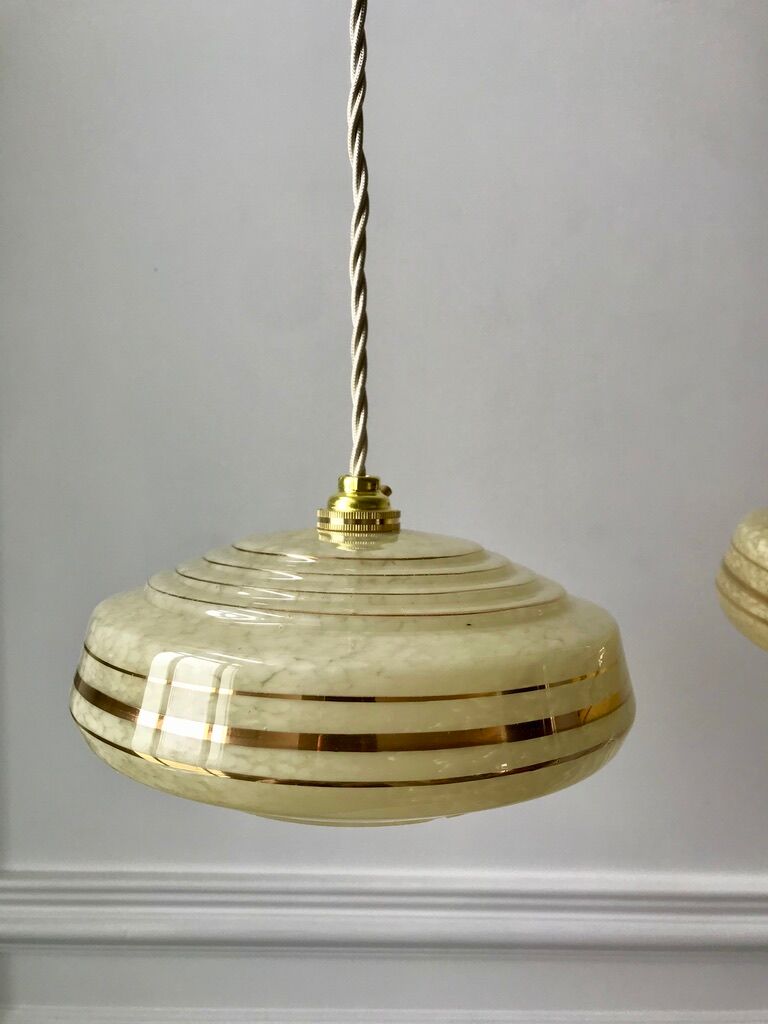 Suspension in glass of Clichy yellow and golden edging years 40-50