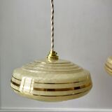 Suspension en verre de clichy jaune et liseré doré années 40-50