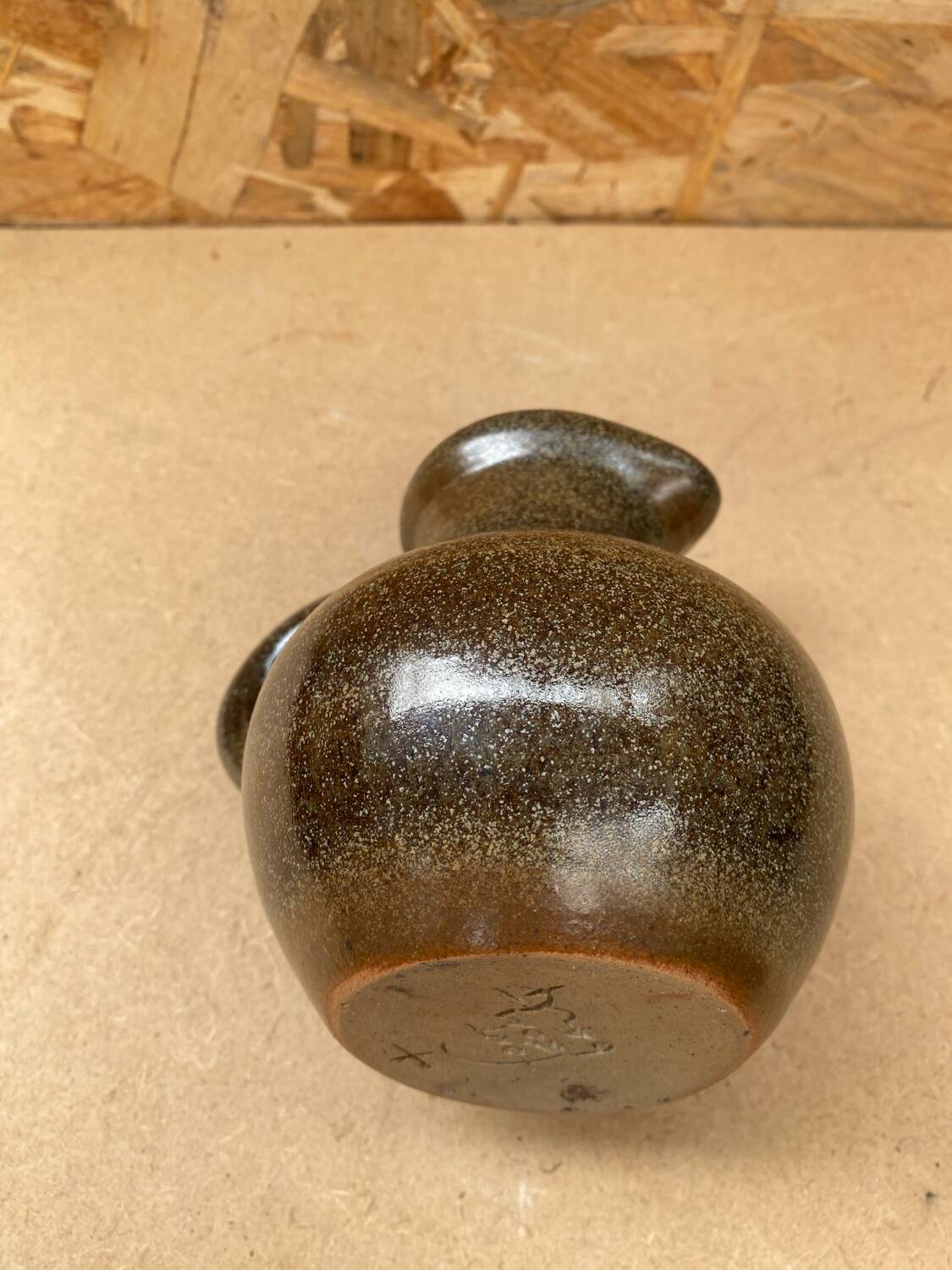 Old fontgombault pitcher vintage brown stoneware