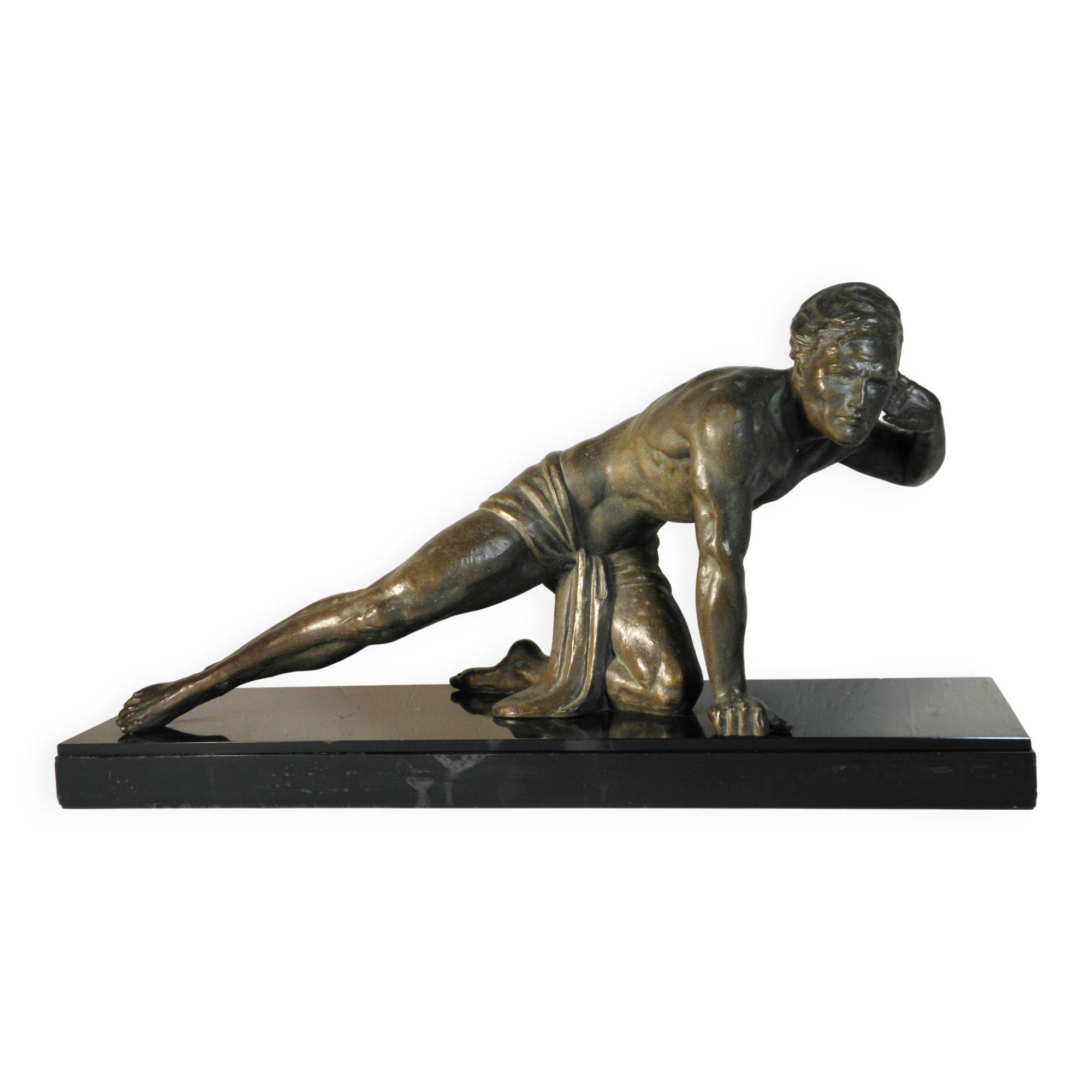 Art Deco regule sculpture on marble base by J. De Roncourt