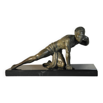 Sculpture régule Art Déco sur socle marbre J. De Roncourt