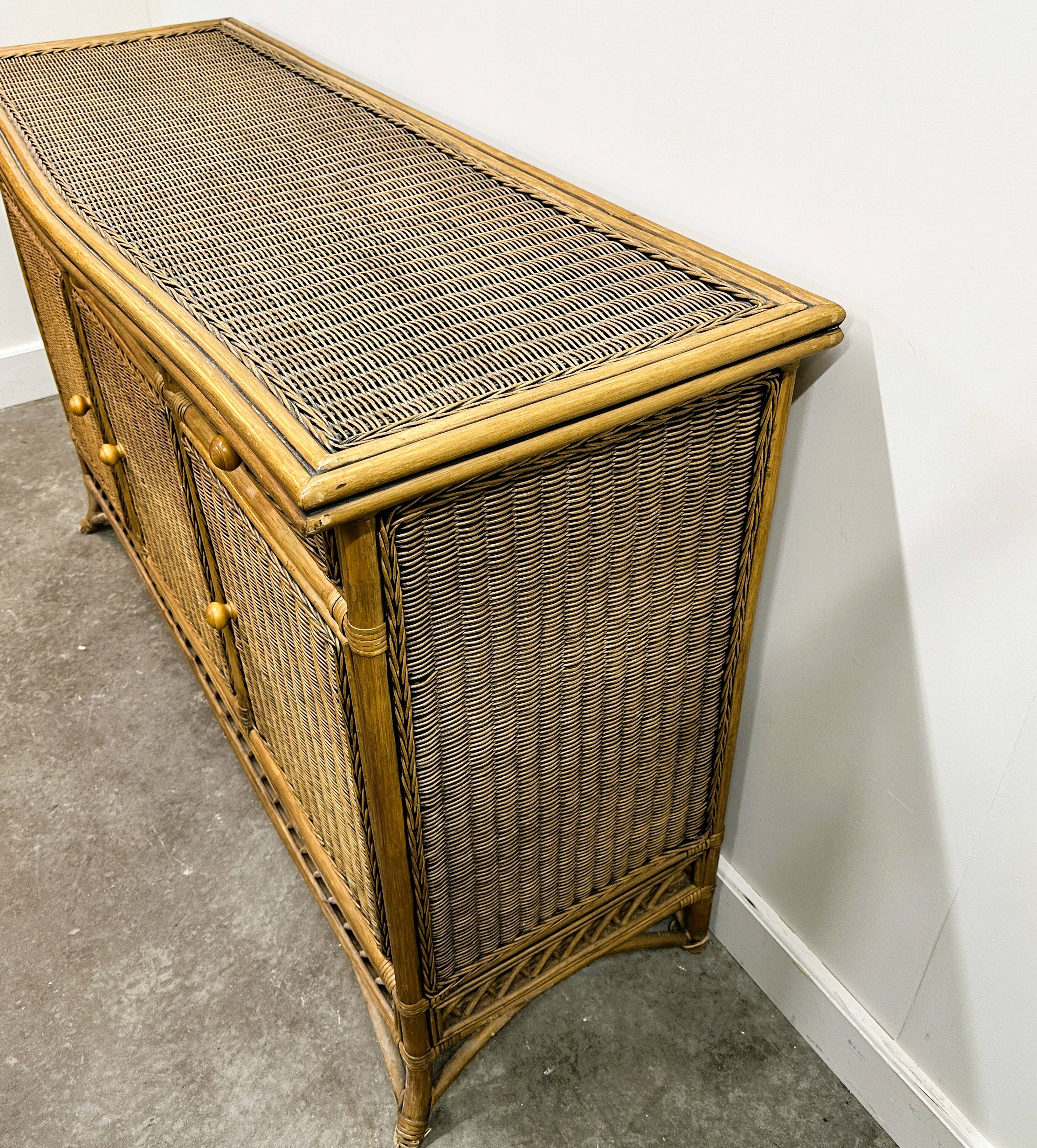 Italian Vintage Rattan And Bamboo Commode - Sideboard, Italy. 1970s.