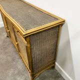Italian Vintage Rattan And Bamboo Commode - Sideboard, Italy. 1970s.
