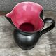 Elchinger Anthracite and Pink Ceramic Pitcher/Vase - Heart-Shaped Neck, 16 cm High