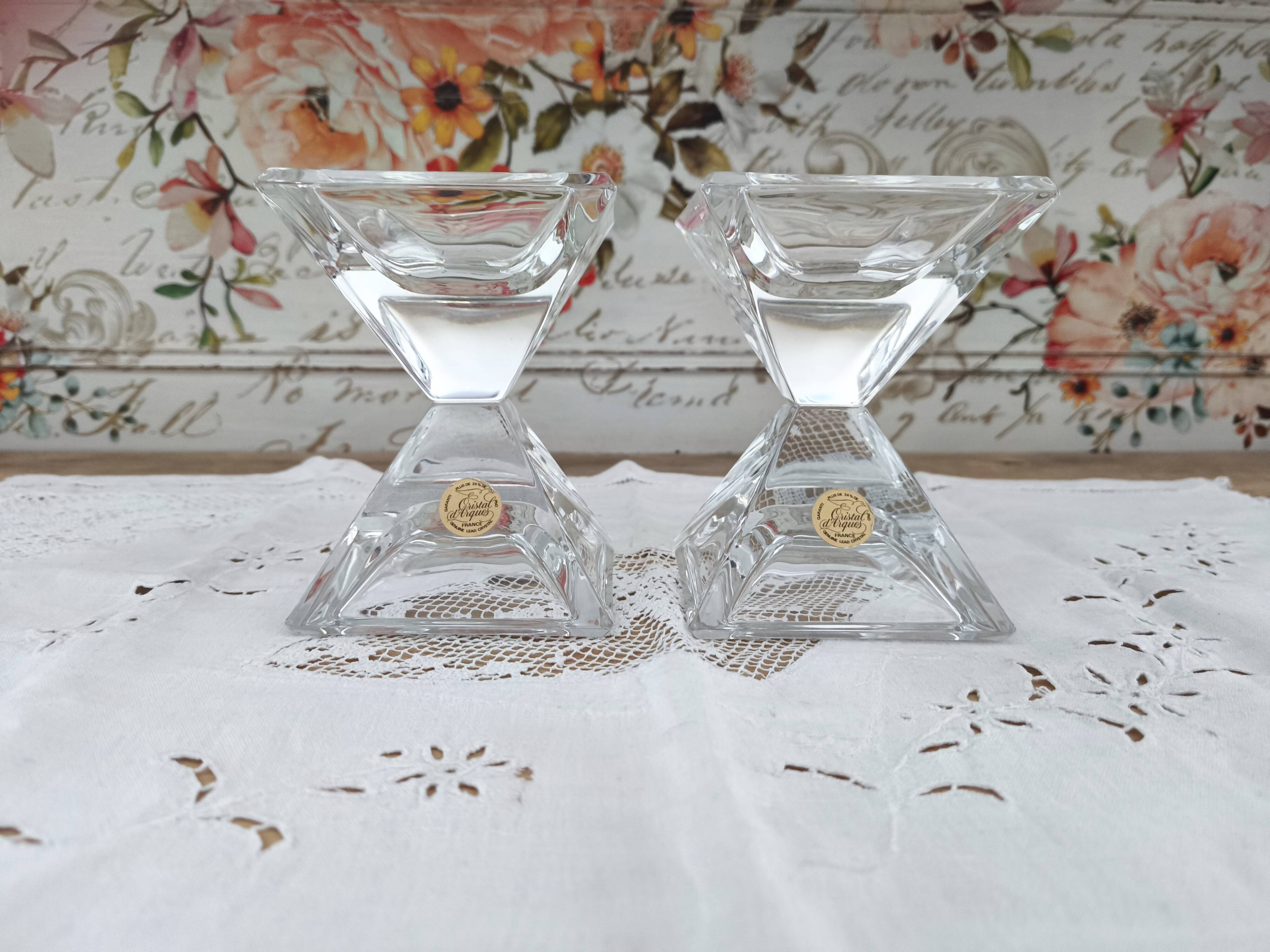 Set of 2 vintage Cristal d'Arques candlesticks