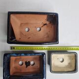 Set of three bonzaï pots of different formats in enamelled terracotta