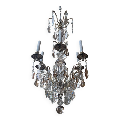Lustre ancien français 170 cm avec la chaînede style Louis XVI en cristal .
