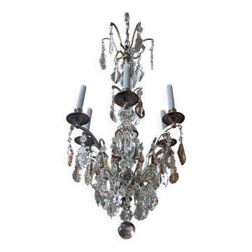 Antique French chandelier 170 cm with Louis XVI style chain in crystal.