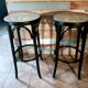 Set of 2 high bar stools made of wicker and rattan cane.
