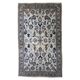 1950s hand-knotted wool rug with silk highlights, ivory and blue, 118 × 200 cm