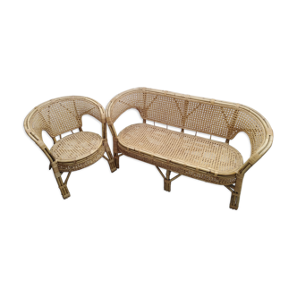Bench set & rattan chair