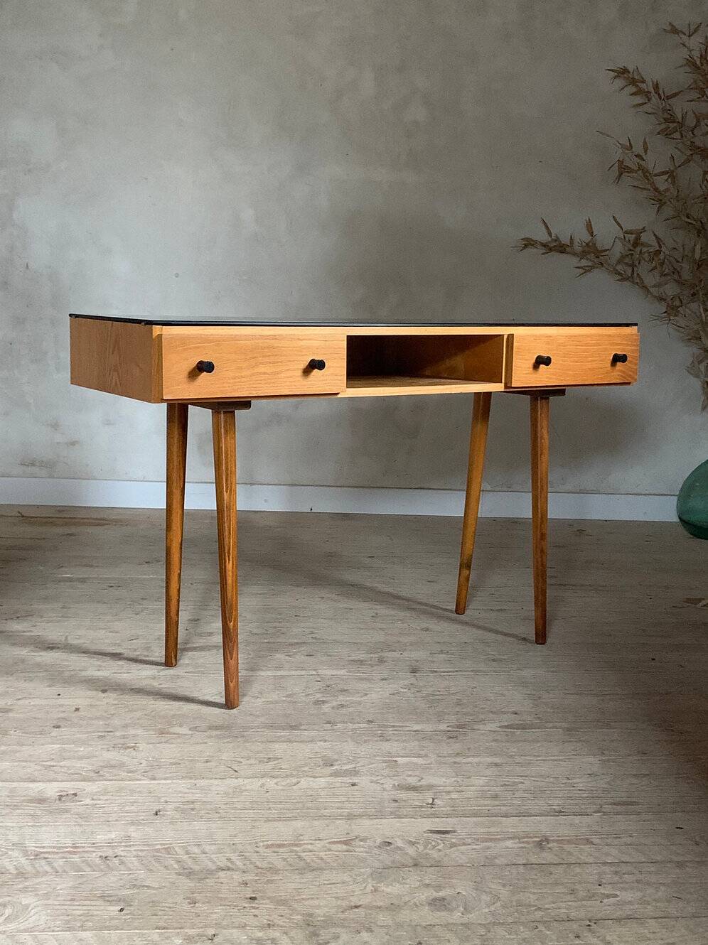 Vintage oak compass leg desk