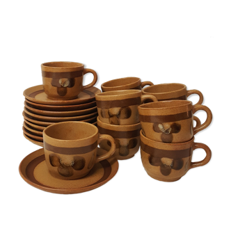 Set of 10 coffee cups with sub cups, Sarreguemines Frances
