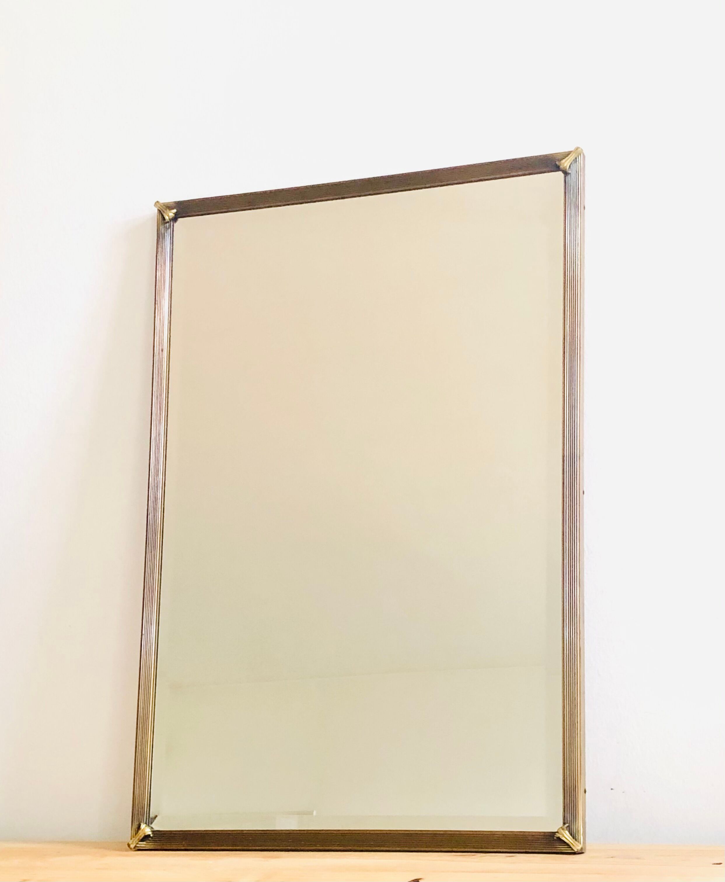 Old beveled mirror brass frame 74x50cm
