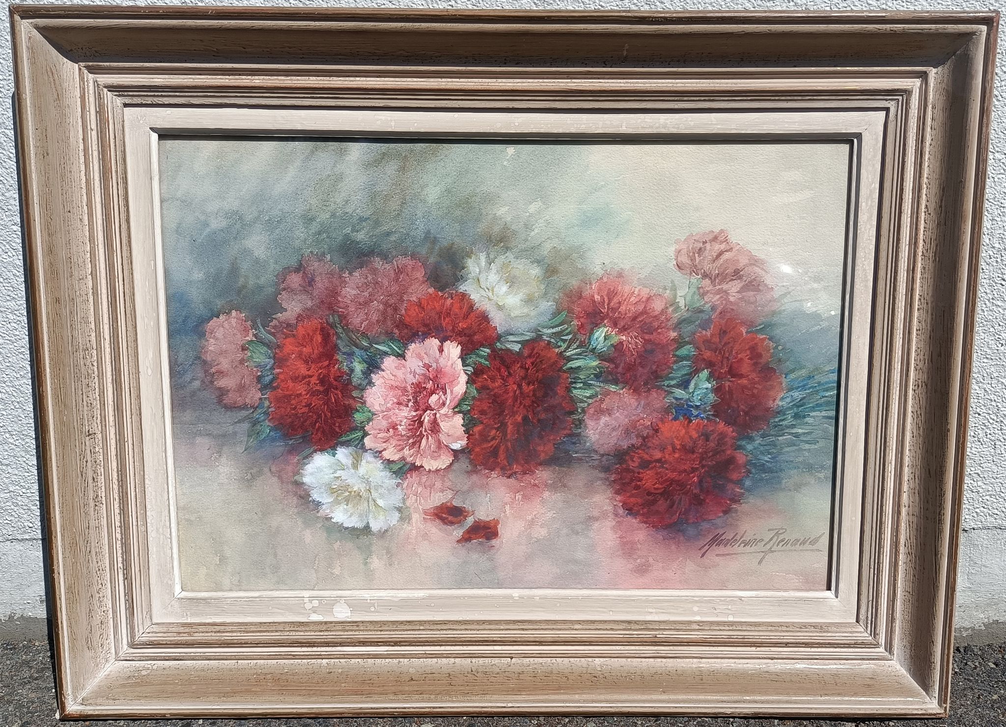 Still life with peonies by Madeleine Renaud (XXth)