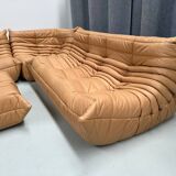 Ensemble de salon Togo en cuir marron camel français, attribué à Michel Ducaroy pour Ligne Roset, ensemble de 4 pièces