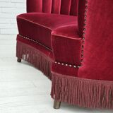 1970s, Danish 2-seater "Banana" sofa, original cherry-red velour.