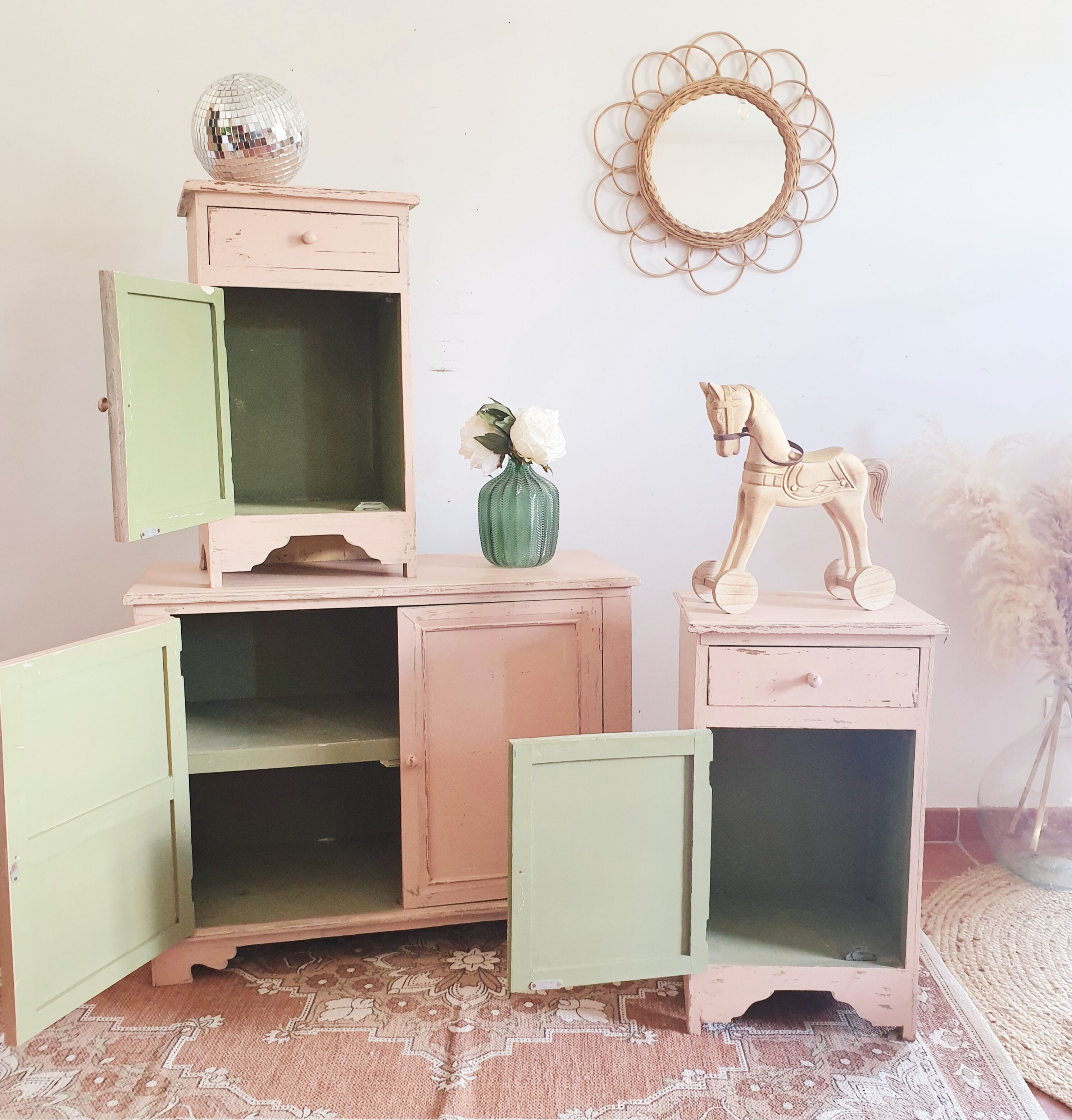 Chest of drawers and 2 bedside tables for children's room
