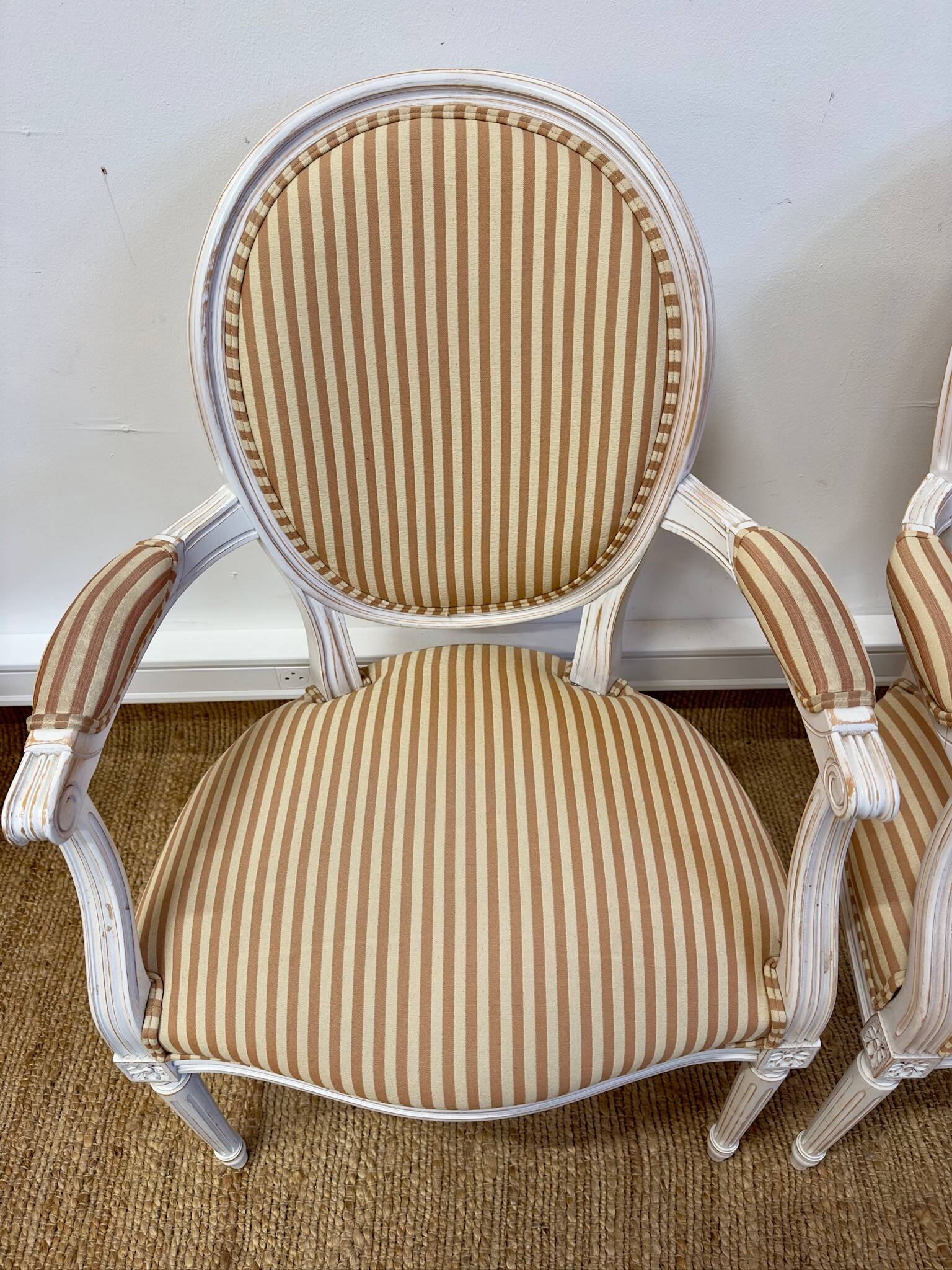 Pair of Louis XVI style medallion armchairs