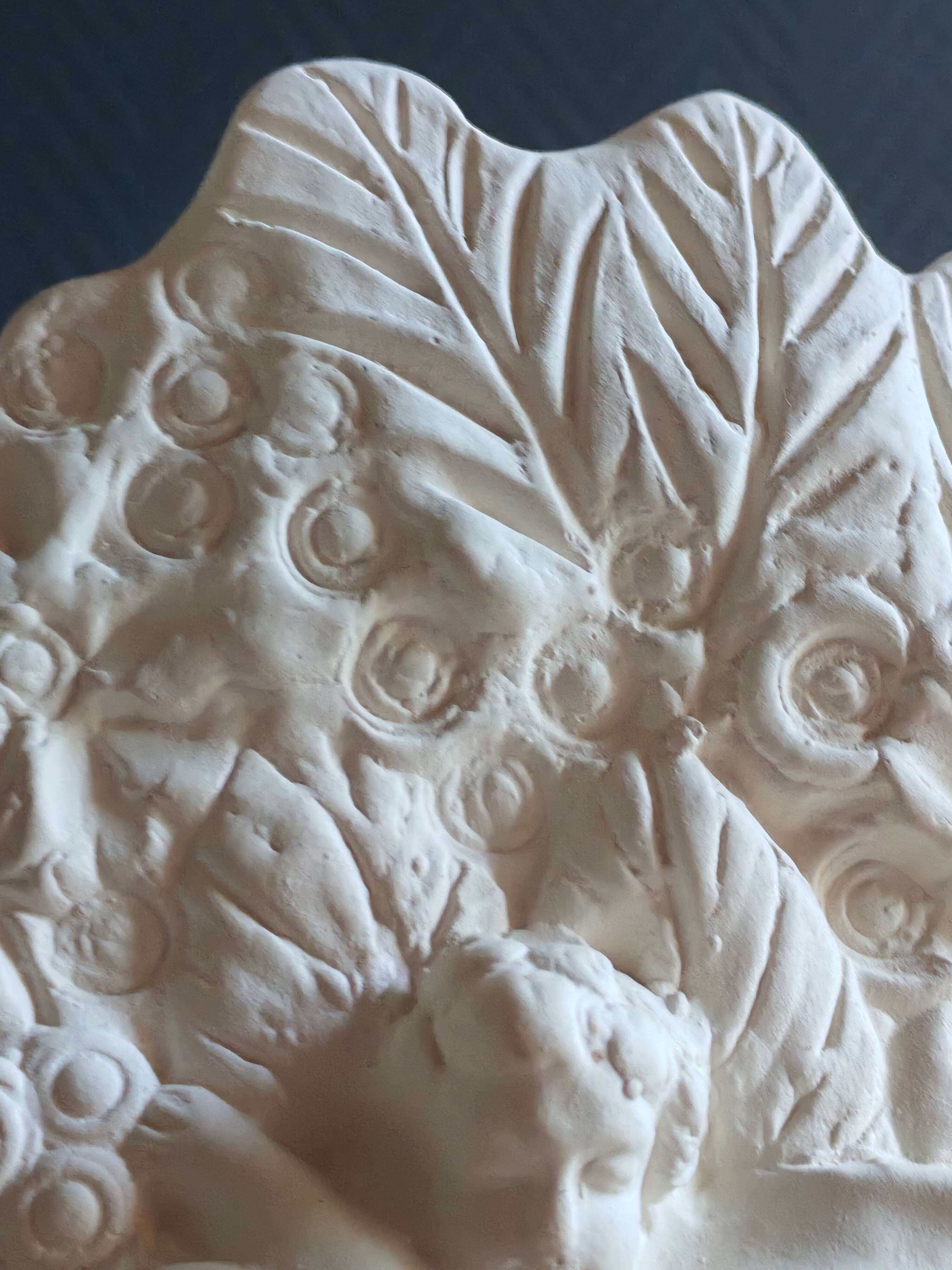 Angel Vase in White Plaster, Vintage Planter with Cherub and Flower Motif