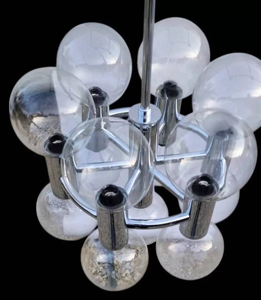 Pair of Chrome Sputnik Chandeliers by Motoko Ishii for Staff 1970
