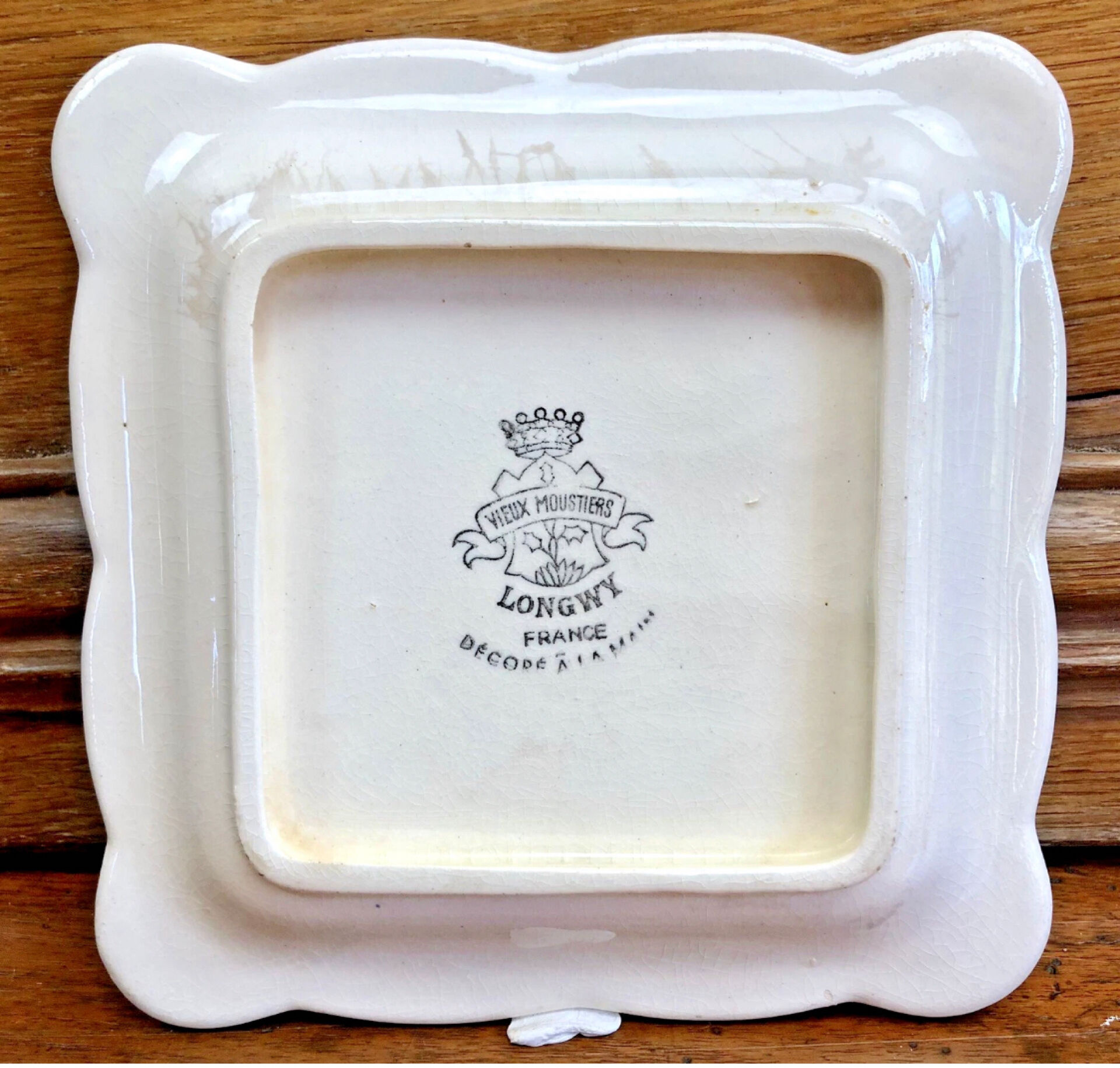 9 old square plates for cake, dessert, and aperitif from Longwy Moustier.