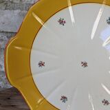 Plate with handles, ceramic serving dish with yellow border and floral decoration Sarreguemines