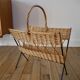 Magazine rack in rattan and black metal 70s design