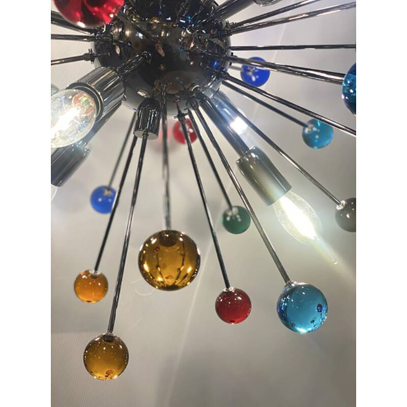 Contemporary Multicolor “Star” Glass Sputnik Gold Chandelier
