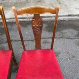 6 Art Deco dining chairs in solid wood and burgundy leather, 1950s