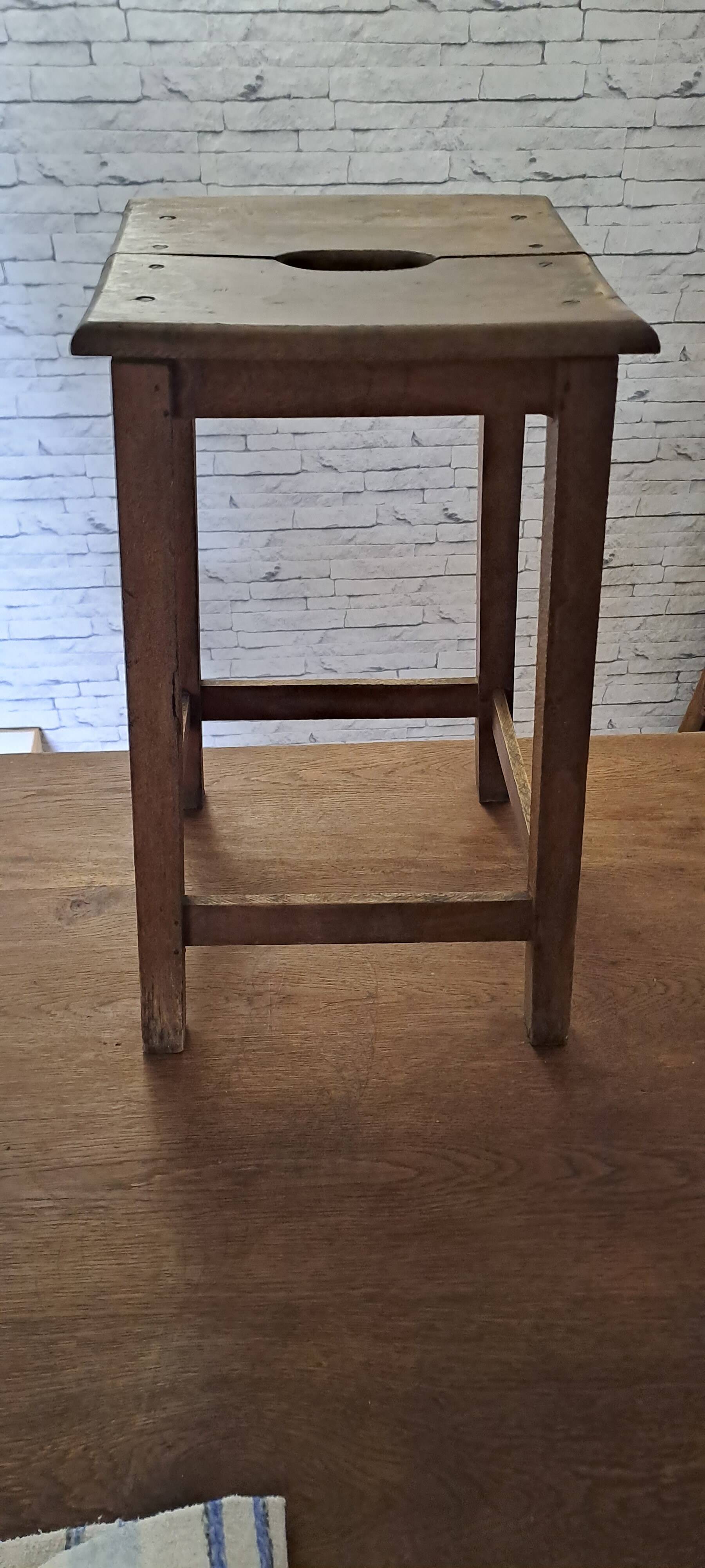 Square stool in brown stained wood 1940 French Popular Art