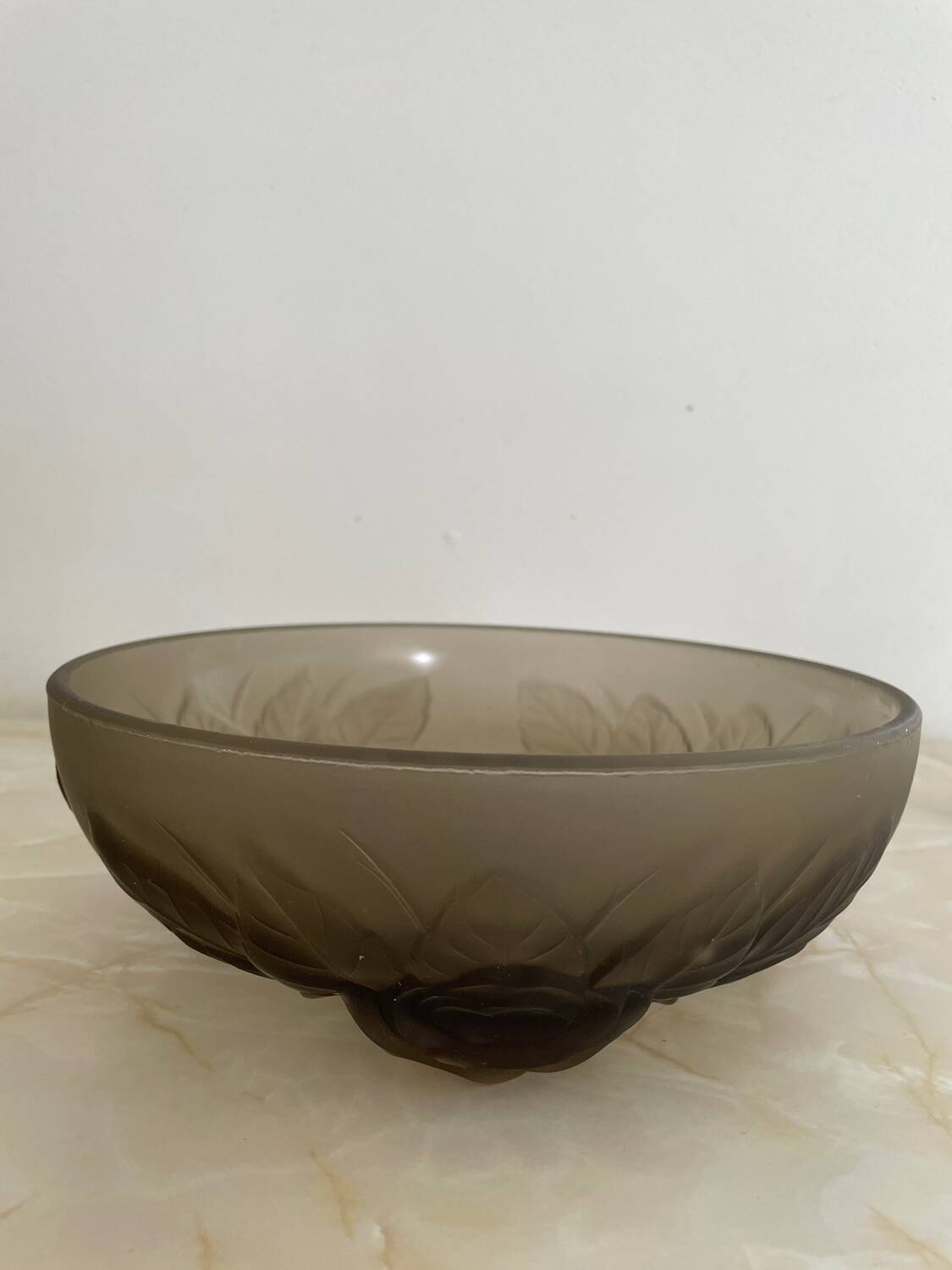 Smoked glass salad bowl and ramekins by Muller frères.