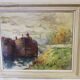 Oil on canvas "barge on the banks of the Seine"