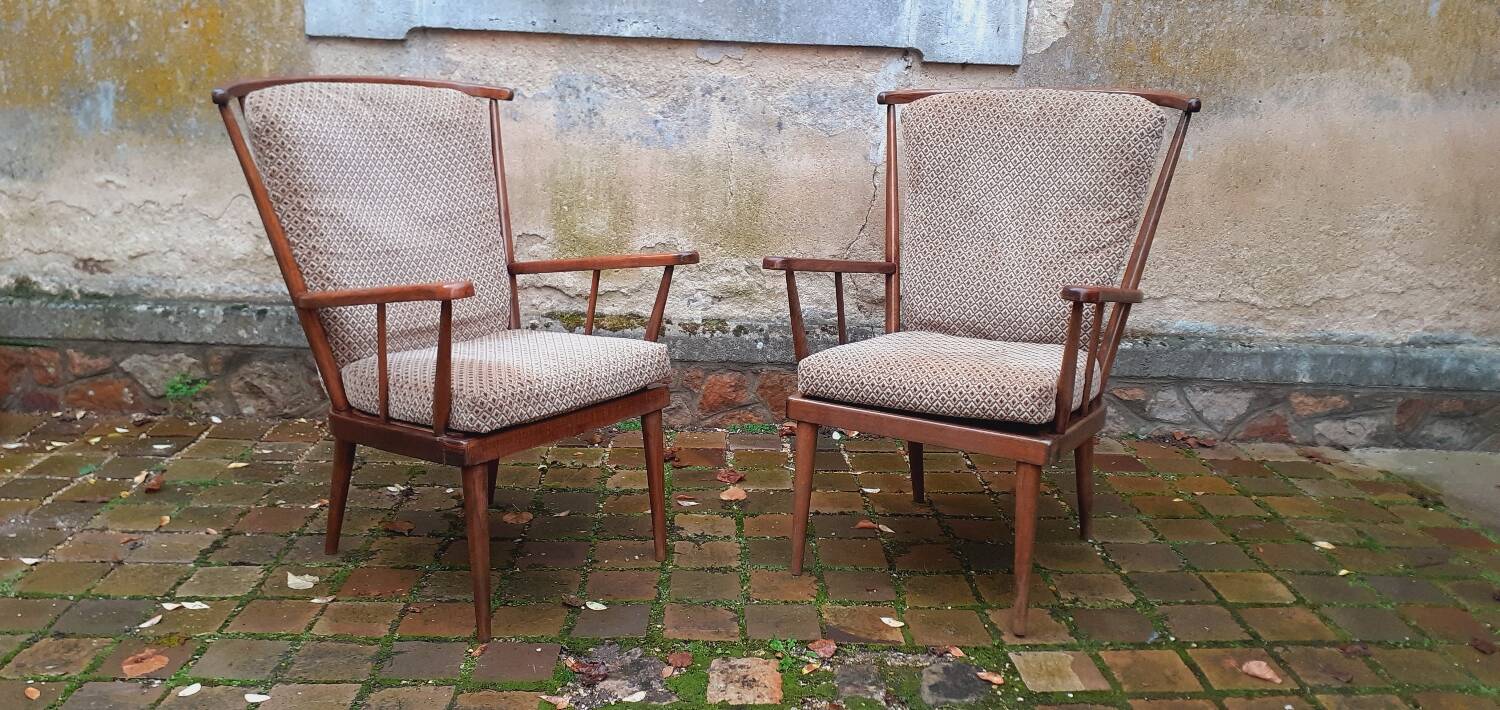 Pair of vintage fan armchairs from the 60s, Baumann edition.