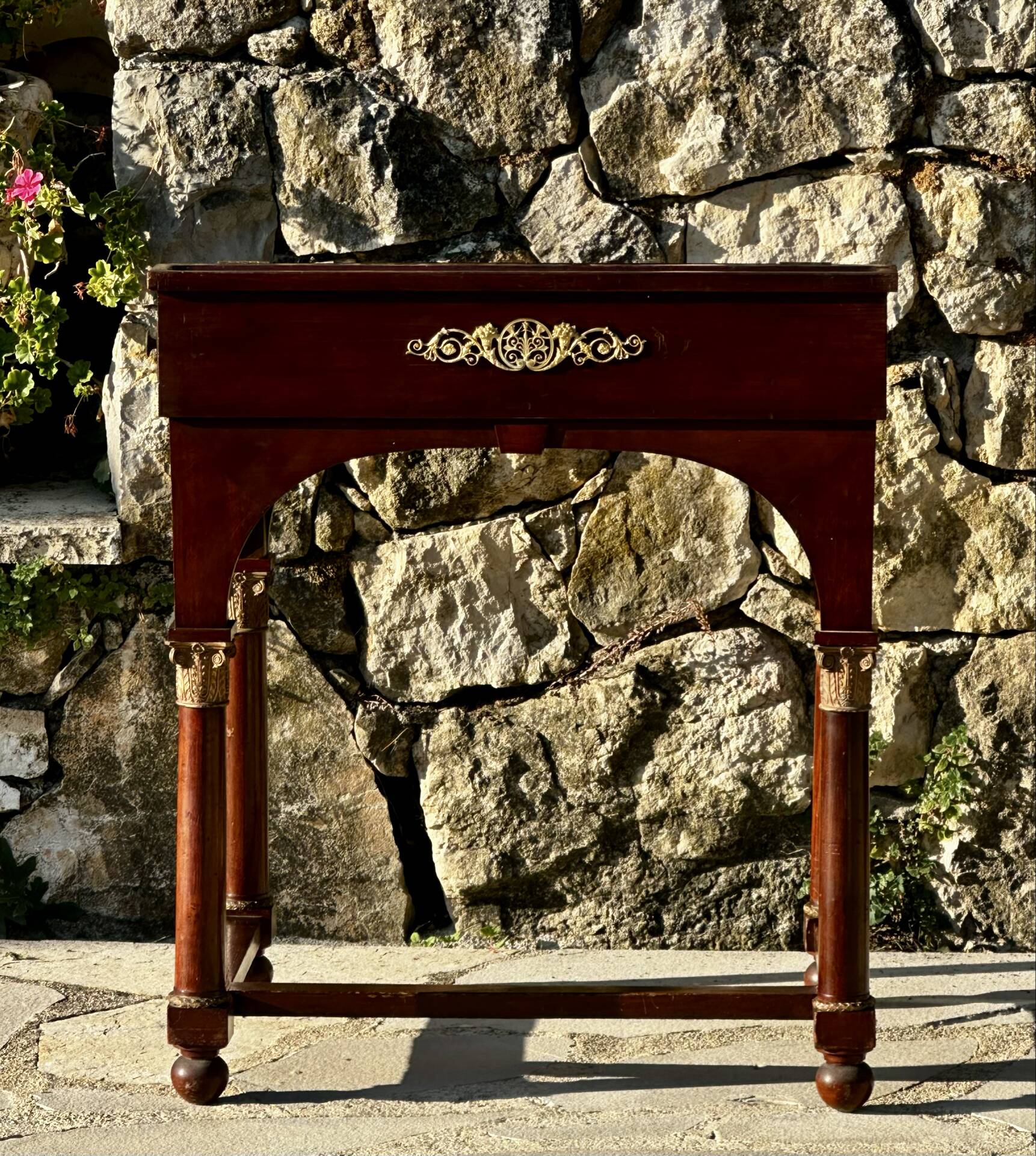 Writing desk or bonheur du jour in mahogany by E. Poteau.