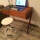 Vintage medical stool made of wood and white metal 1970