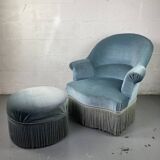 Blue toad armchair and its footrest