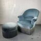 Blue toad armchair and its footrest