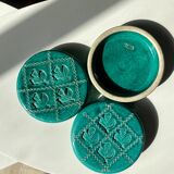 Coasters of green ceramic bottles/carafes, vintage