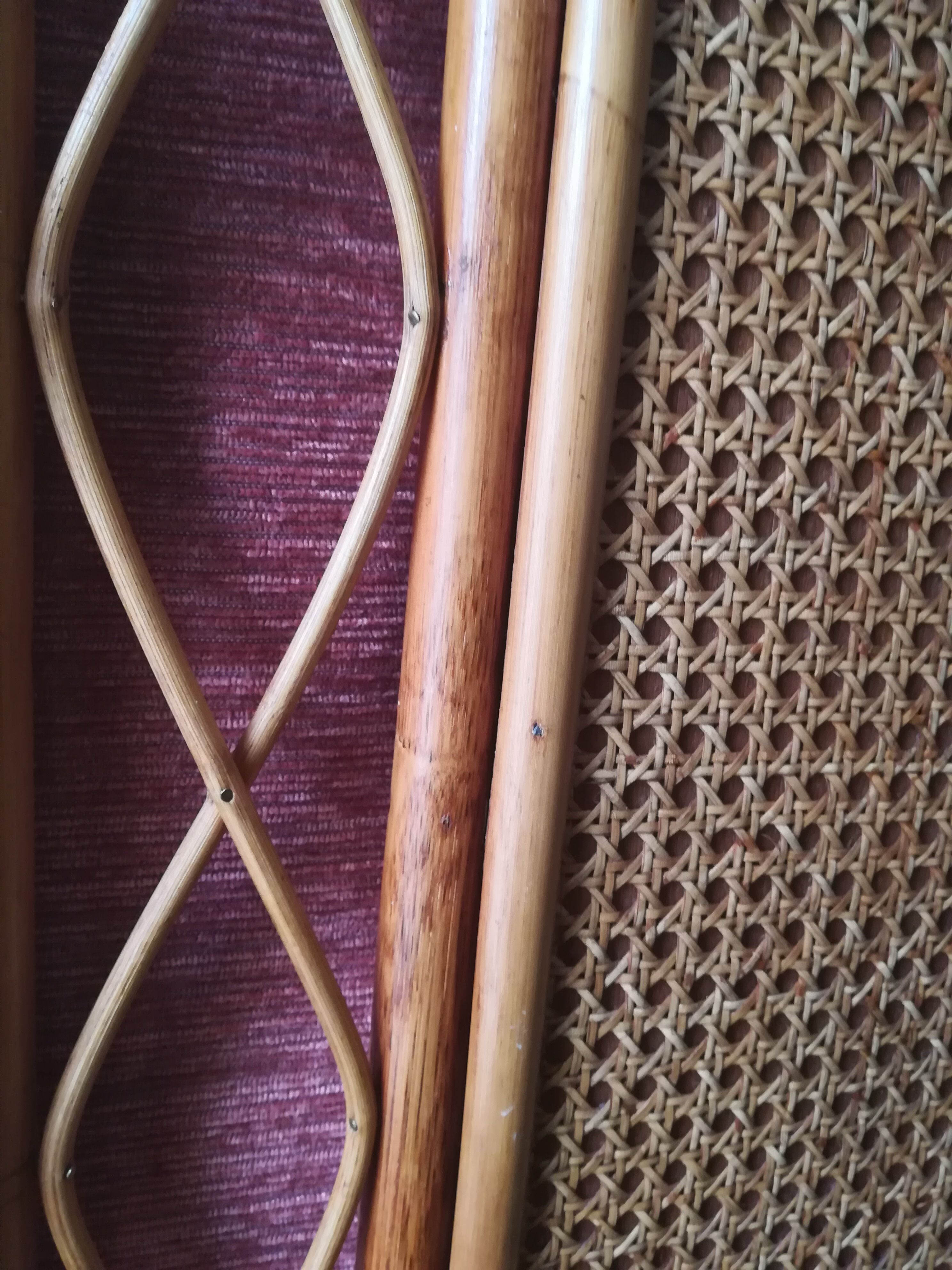 Wardrobe in rattan, caning and velvet
