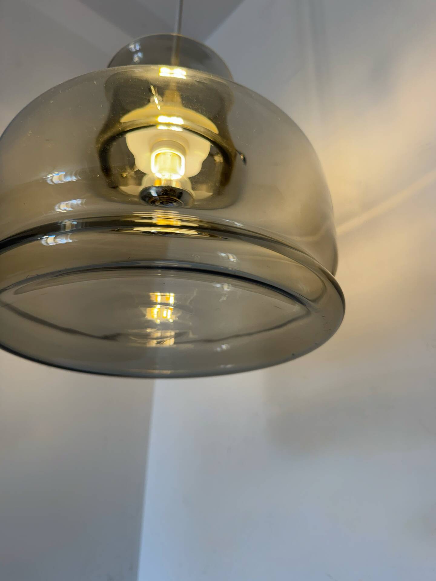 Smoked glass pendant light Space Age 1970s
