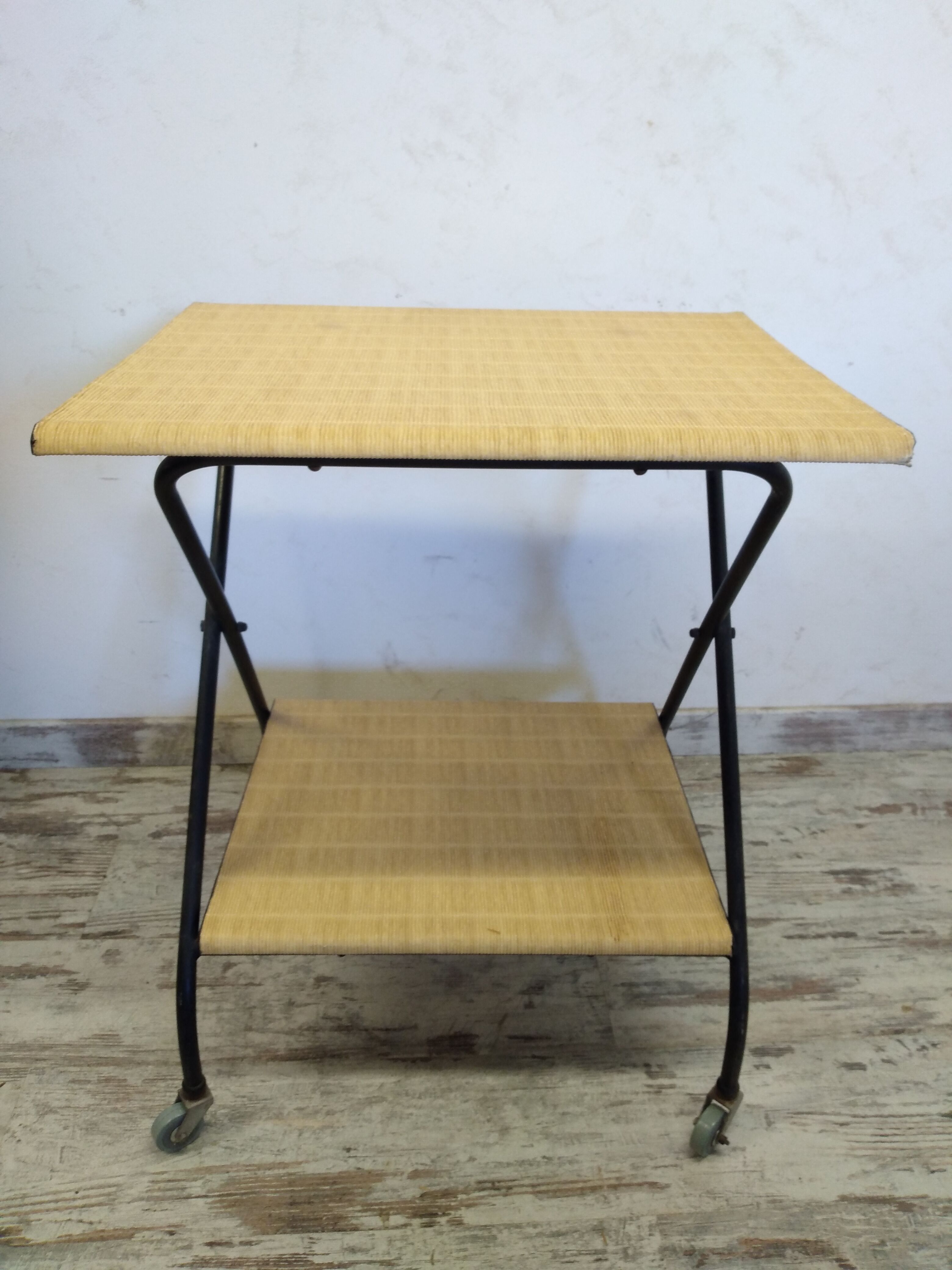 Vintage metal and straw/wicker serving trolley