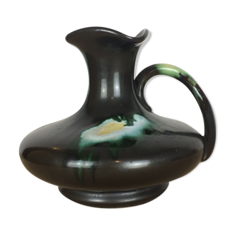 Thulin Belgium pitcher, black ceramic handle