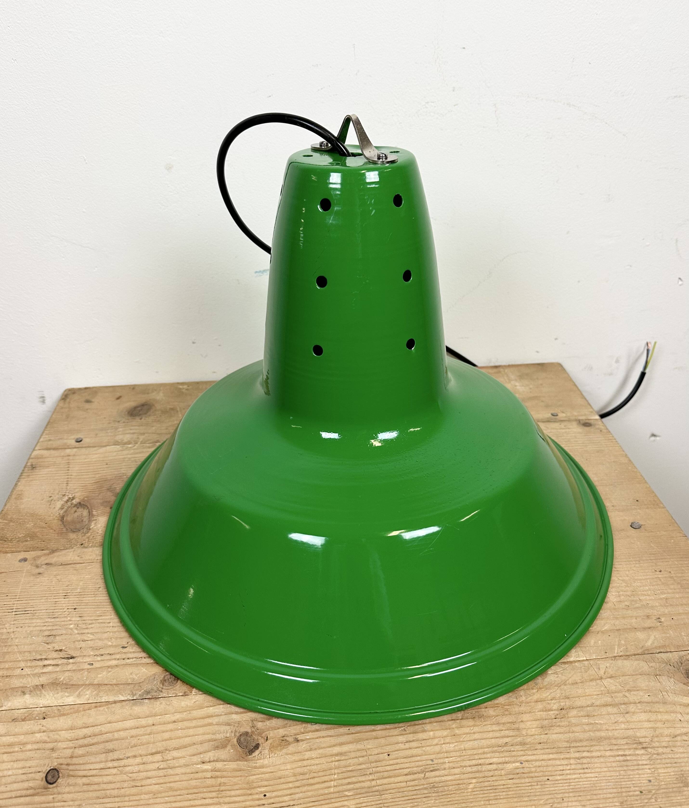 Industrial Italian Green Factory Hanging Lamp, 1970s