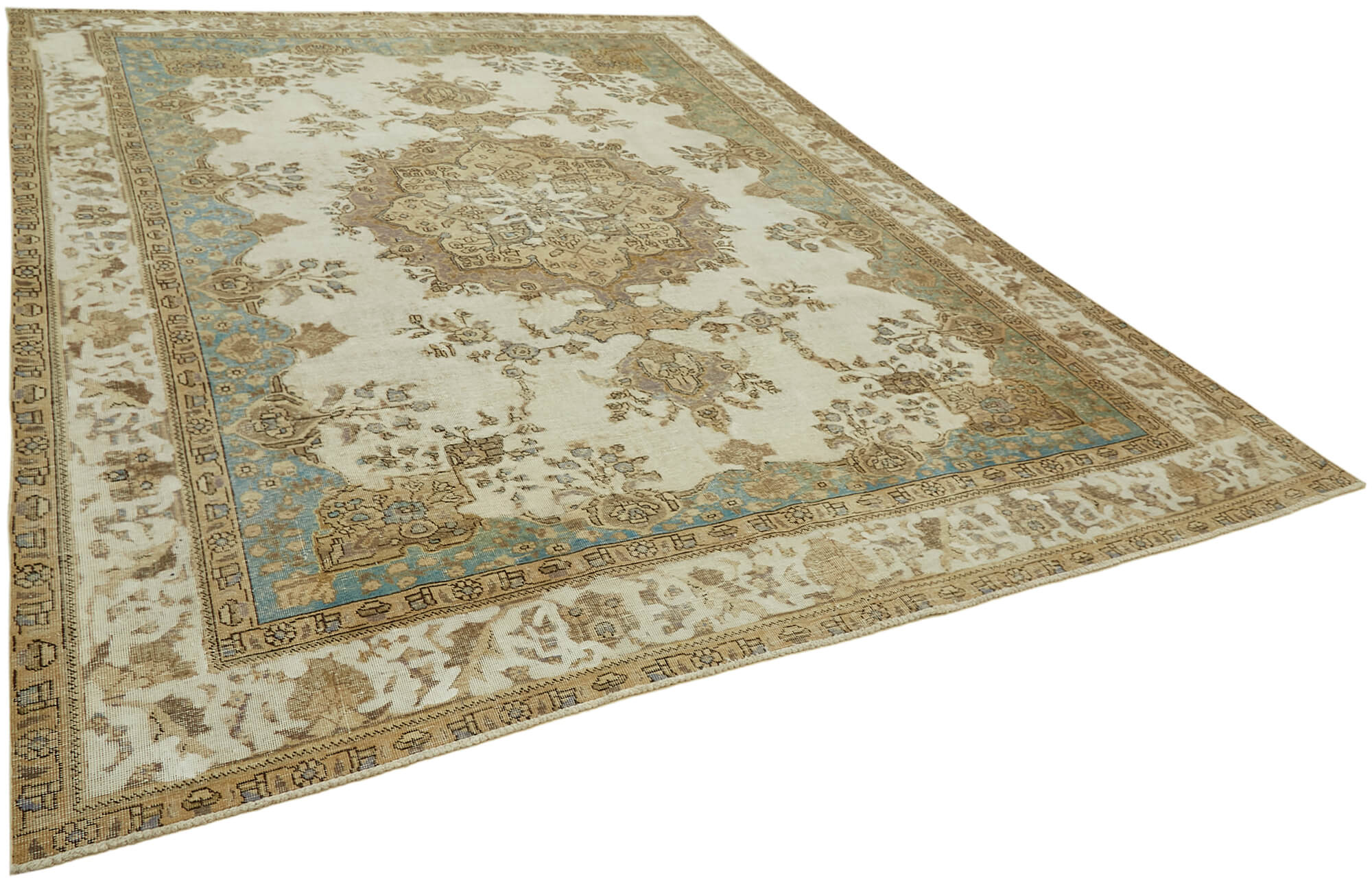 Handmade oriental contemporary 1980s 304 cm x 377 cm beige wool carpet