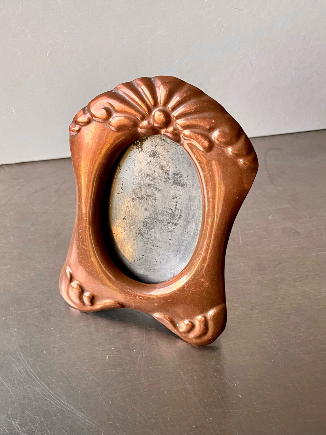 Antique art nouveau copper metal photo frame  hammered copper  frame measurements 12 cm x 9 cm